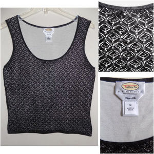 Talbots Silk knit cami M P Black Lacy Scoop Ivory lining Sleeveless Top Pattern